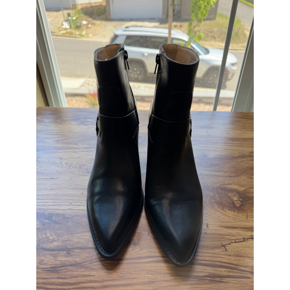 Oasis Society Black Vegan Leather Harness Ankle Boots Pointed Toe Block Heel 8.5 - Picture 2 of 10